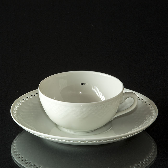 Hvid kop/skål (UDEN UNDERKOP)  med skelmønster som Mågestel (Hvid Elegance)  473 (108)  Bing & Grøndahl