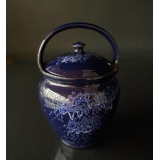 Stor Barselskrukke (Krukke med låg) udført i keramik med flot blå glasur