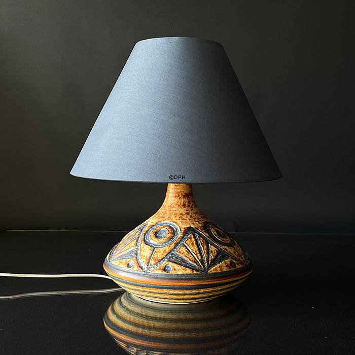 Rund lampeskærm høj model 23 cm i højden, blå chintz stof