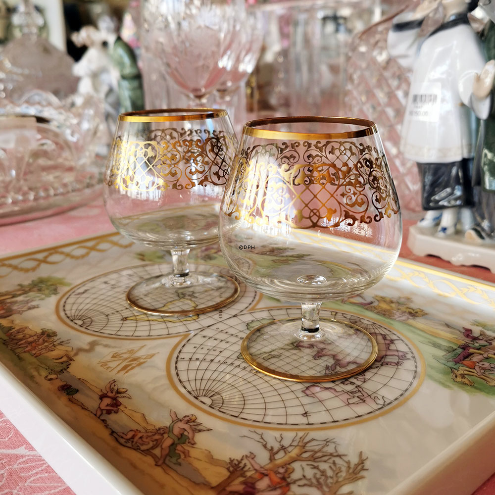 Spiritus/ cognac glas med guldkant, gamle,  sæt af 15 stk.