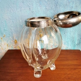 Glas isspand i form af ugle med låg i sølv