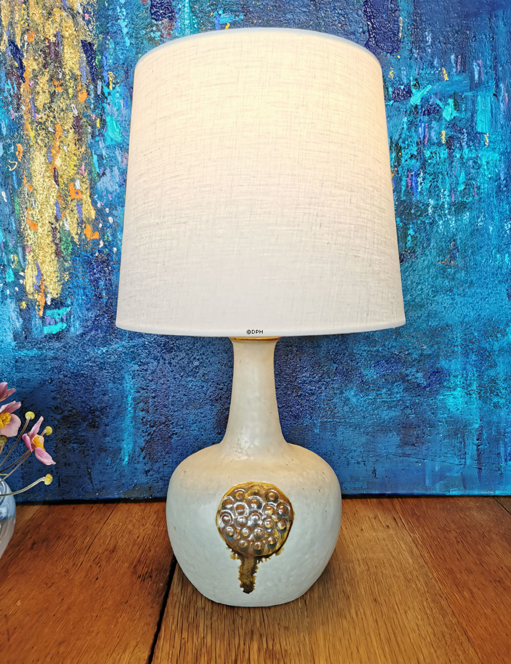 Rund cylinderformet lampeskærm 21 cm i højden, off white hørstof