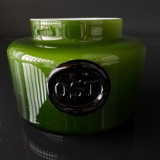 Holmegaard Grøn Palet opbevaringskrukke med teksten "ost" uden låg Design Michael Bang