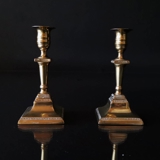 Gamle messing lysestager, 15,5cm. Sæt af 2 stk