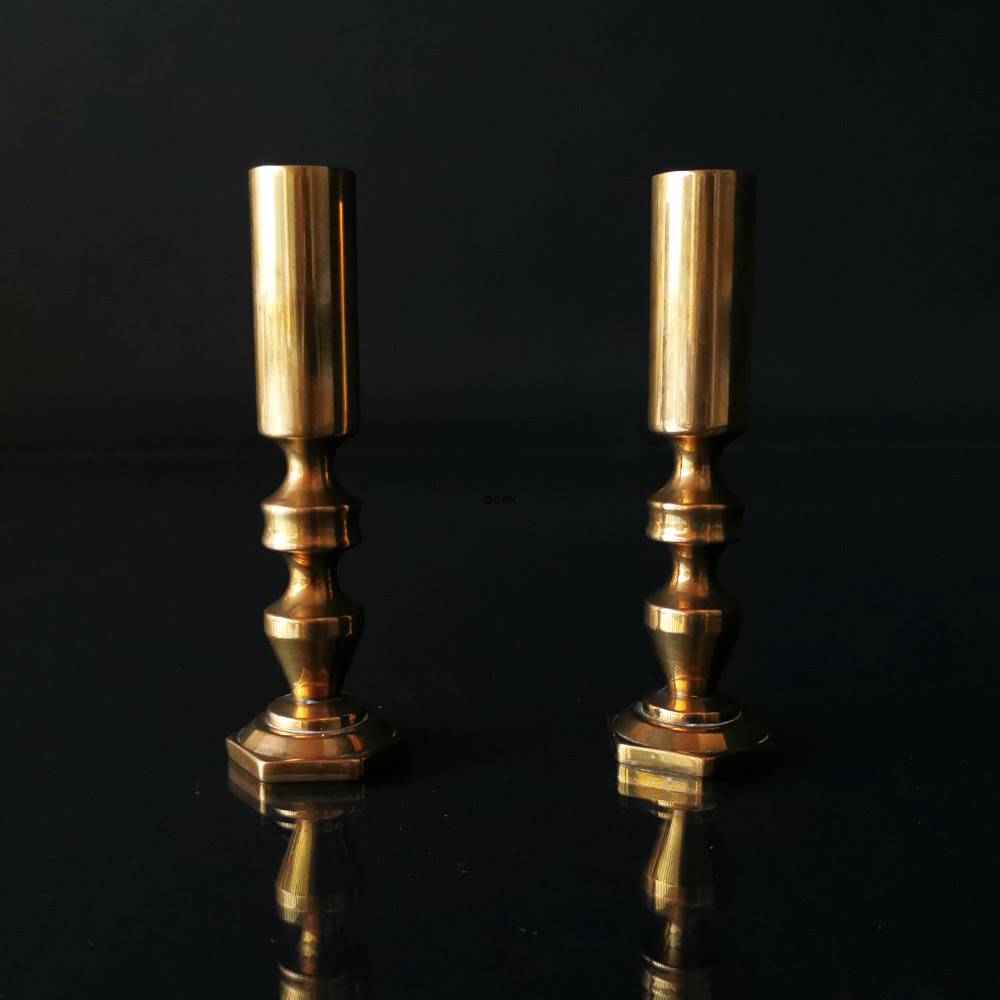 Gamle messing lysestager, 16 cm. Sæt af 2 stk