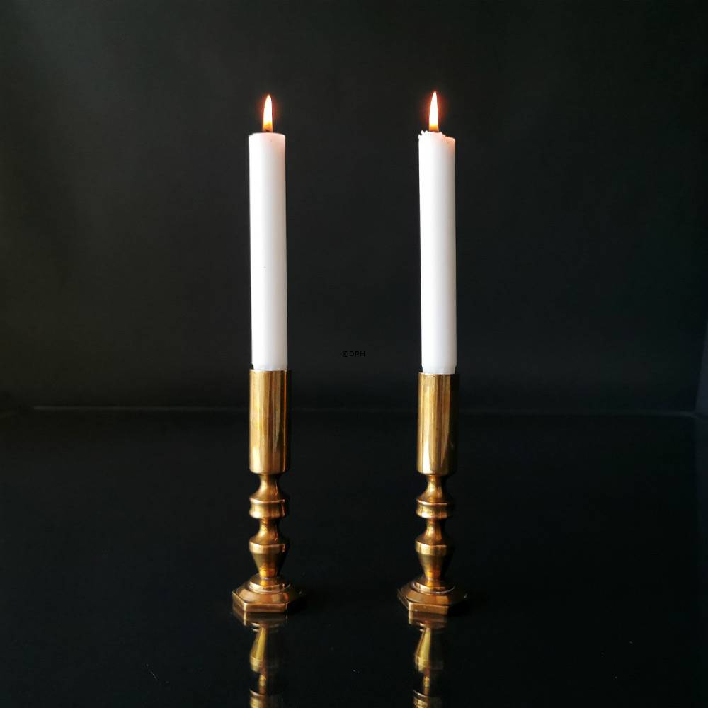 Gamle messing lysestager, 16 cm. Sæt af 2 stk