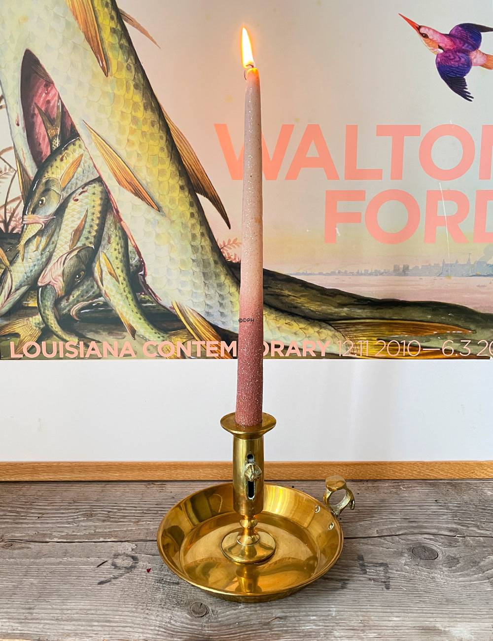 Gammel messing kammerstage, 14 cm i højden