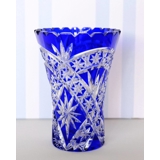 Krystal glas vase, med slibninger og blå farvet glas