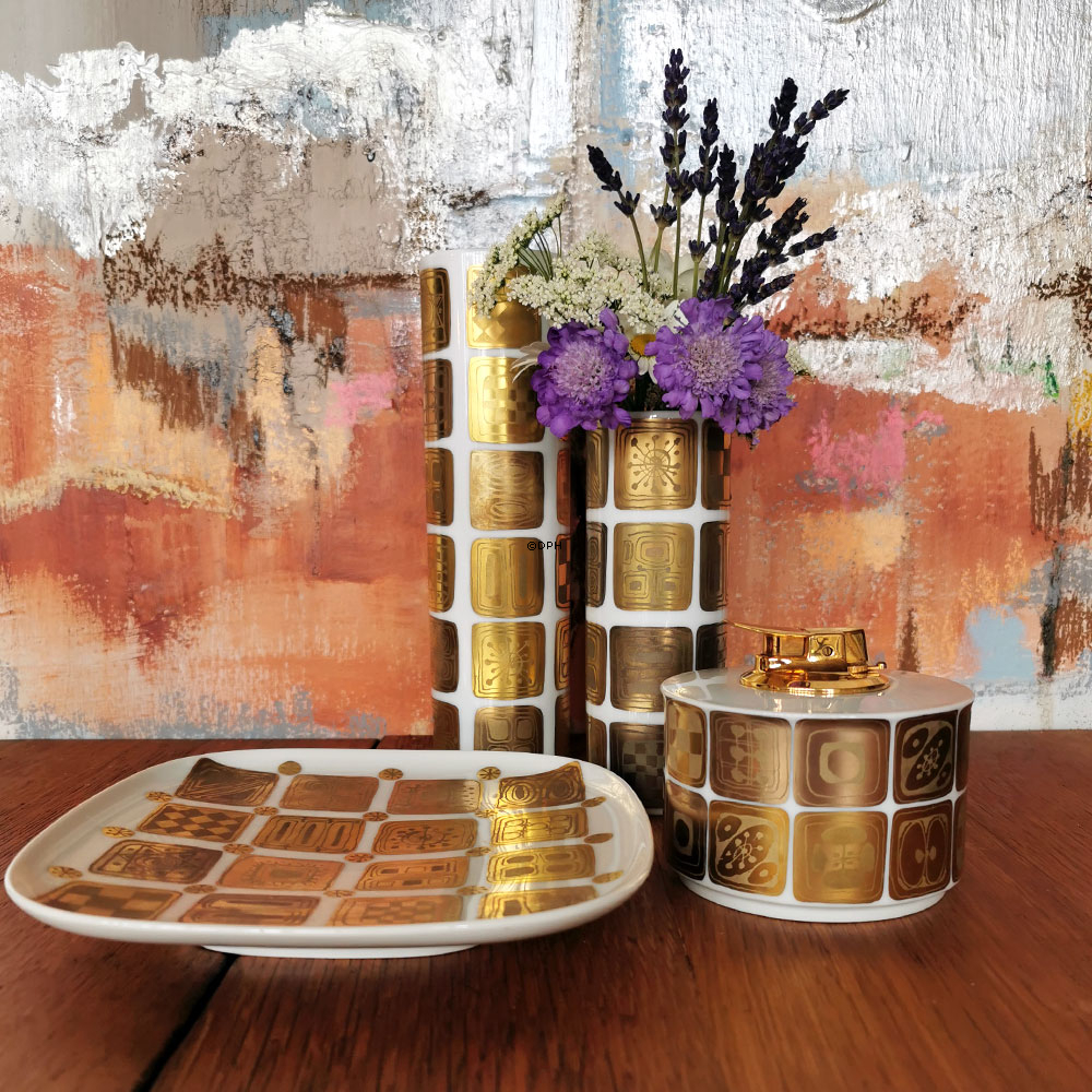 Rosenthal Bjørn Wiinblad vase, Quatre Couleurs, Dekoreret i guld, 16 cm