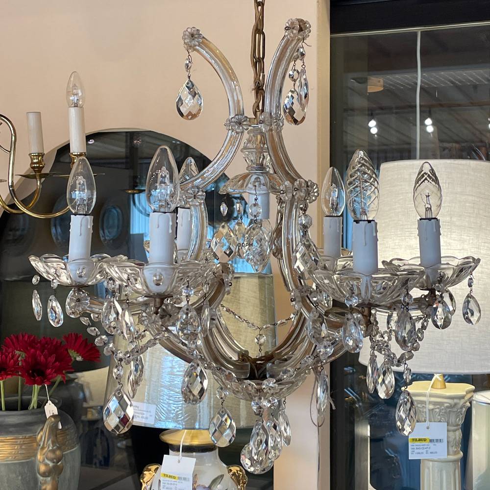 Vintage Lysekrone med prismer 6 arme