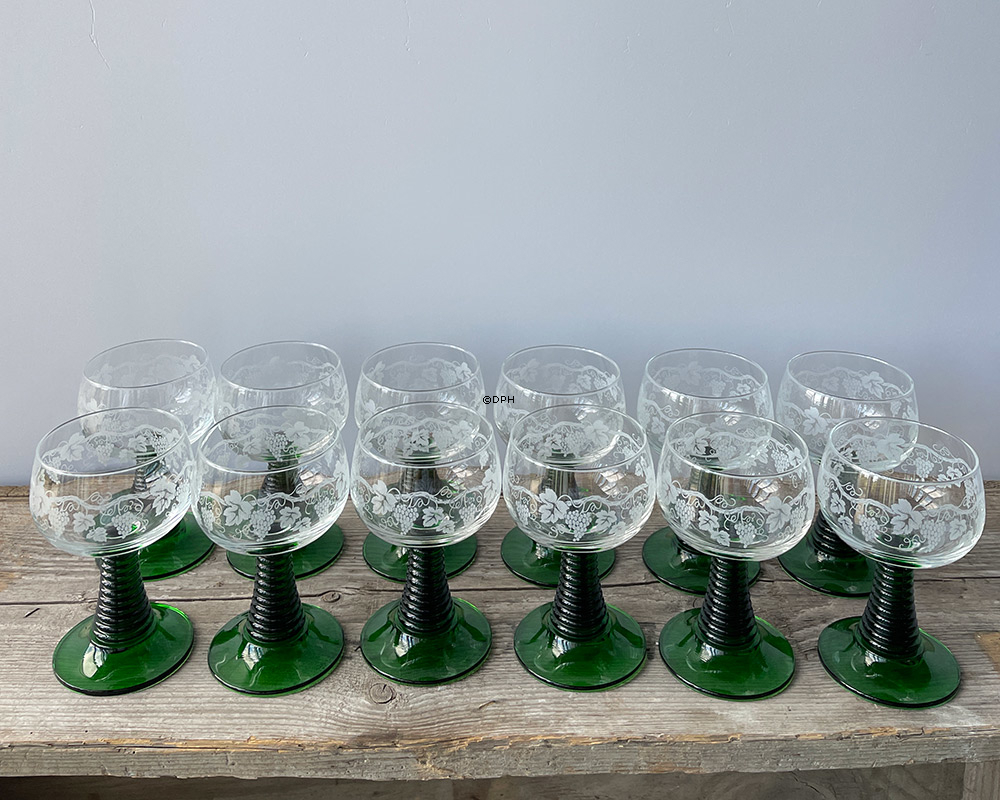 Rømerglas med grøn stilk - Sæt af 12 stk.