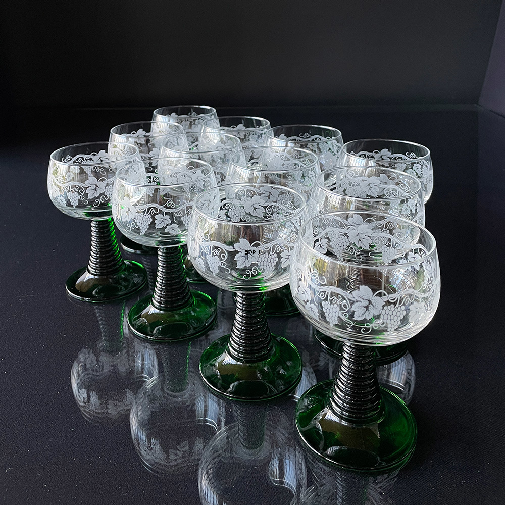 Rømerglas med grøn stilk - Sæt af 12 stk.