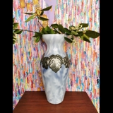 Art Nouveau glass vase with pewter, blue/white 32 cm (small chip on the edge)