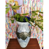 Art Nouveau glass vase with pewter, blue/white 32 cm (small chip on the edge)