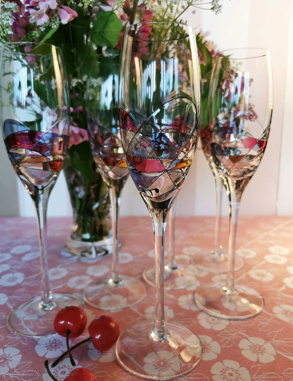 Vintage Papillon / Casa Grande, Tiffany, champagneglas, 6 stk.