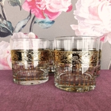 Vintage water glasses with gold decoration, set of 4 pcs.
