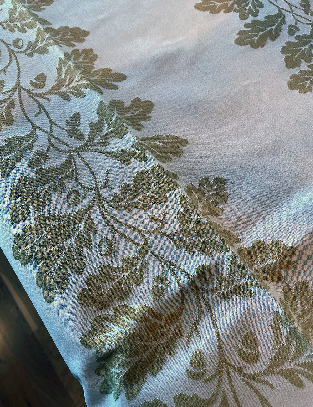 Dug og 12 stk. mundservietter, gul/off white, Gammel, dugen måler 145 x 300 cm