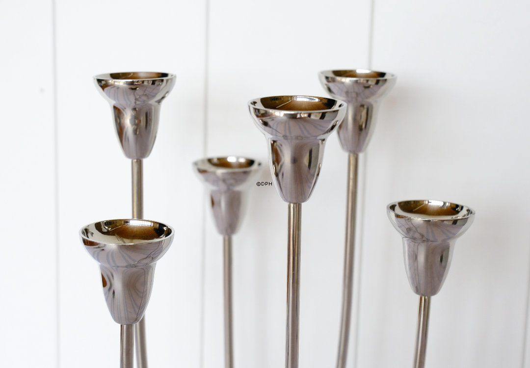 Antik Georg Jensen Swing lysestage, til 6 lys, rustfrit stål