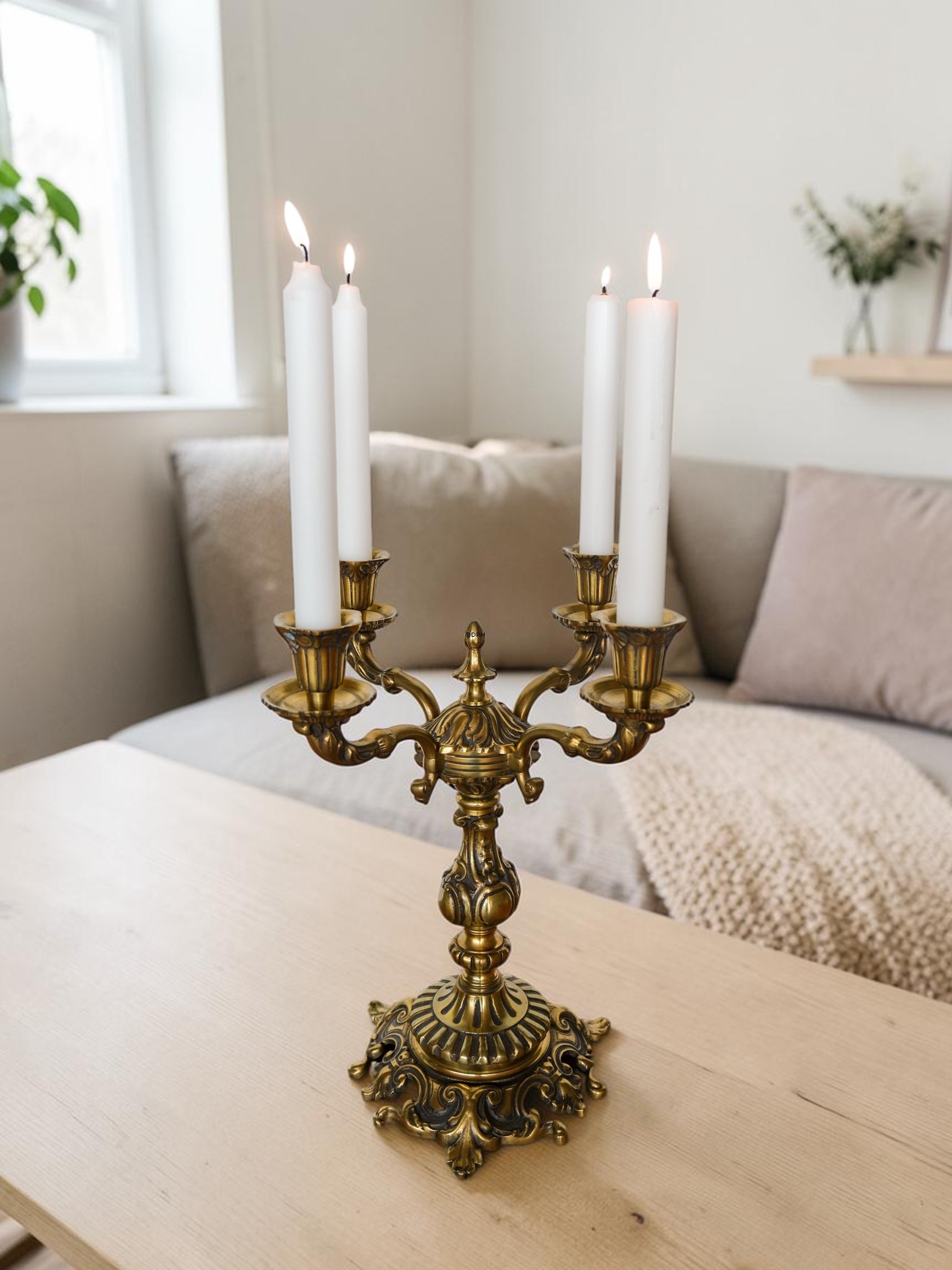 Gamle messing/malm  lysestager (candelaber)  med 4 arme 32 cm