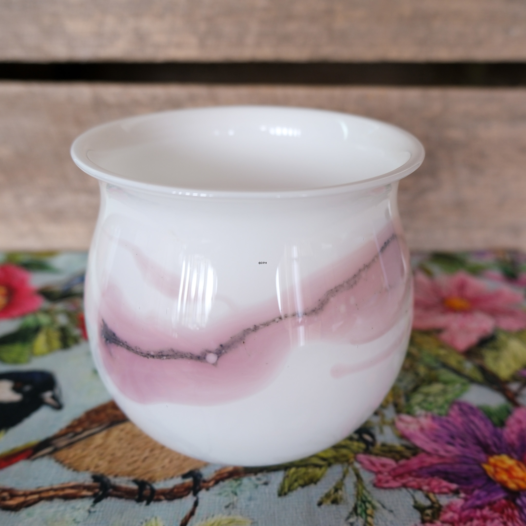 Holmegaard Sakura vase/urtepotte med rosa dekoration, Ø 13cm