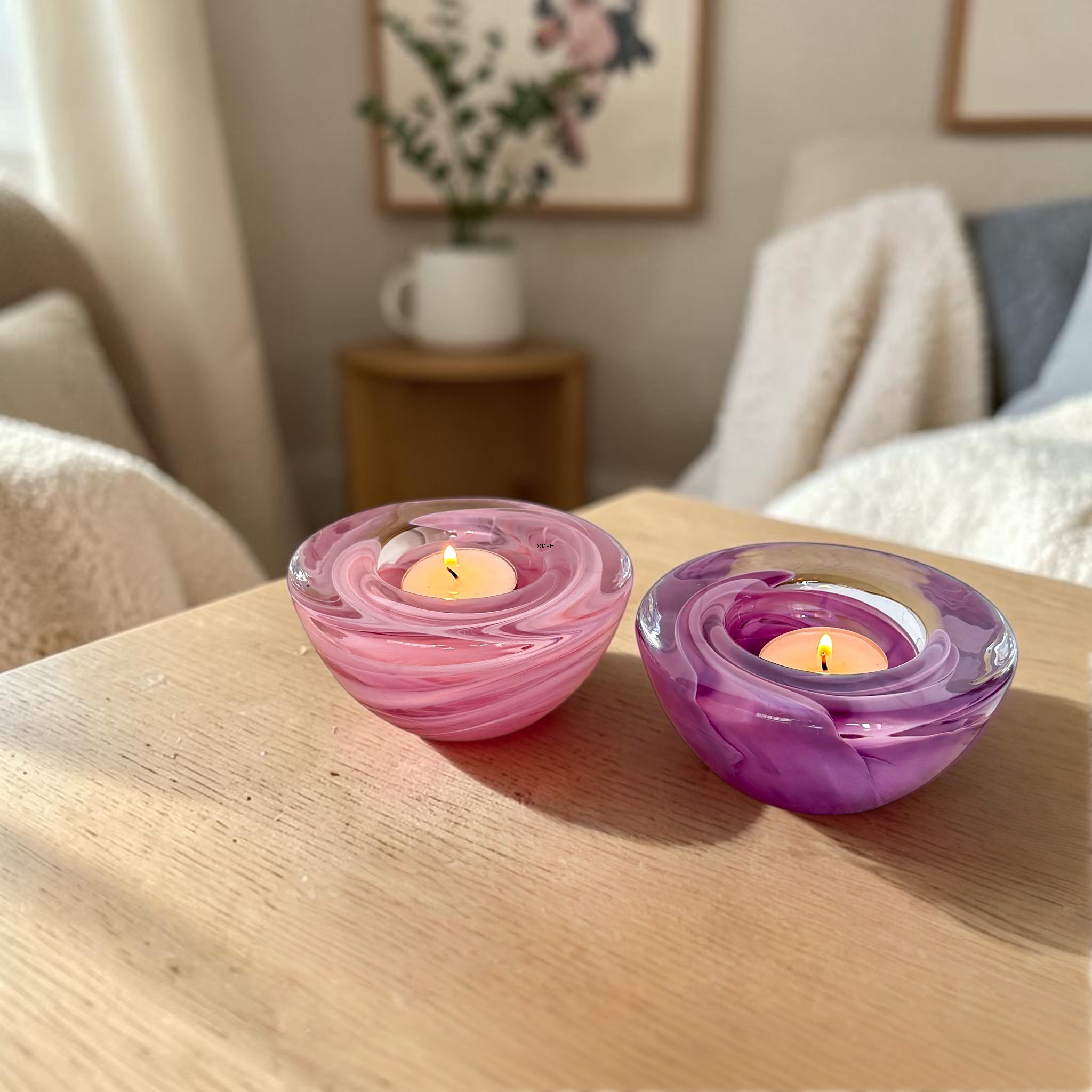 Kosta Boda Atoll glas fyrfadsstage, lys lyserød