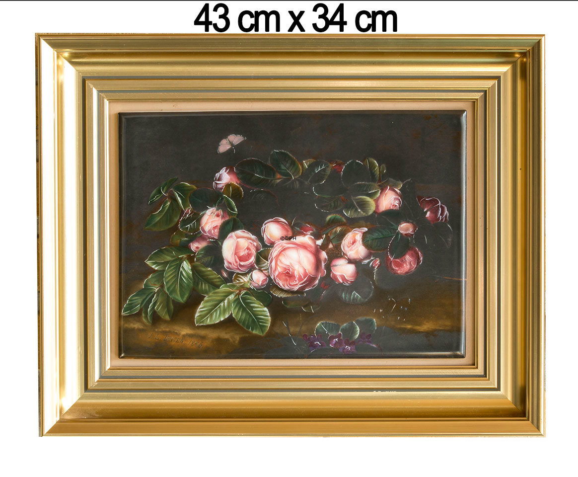 Porcelænssmalerier med blomster - sæt af 4 stk. J. L. Jensen - Royal Copenhagen