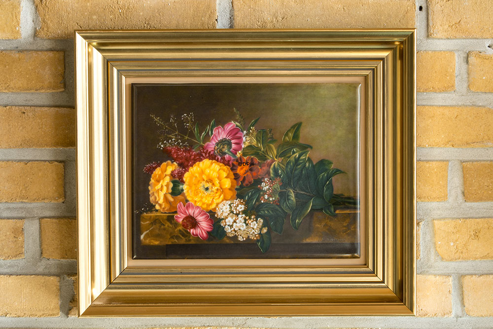 Porcelænssmalerier med blomster - sæt af 4 stk. J. L. Jensen - Royal Copenhagen