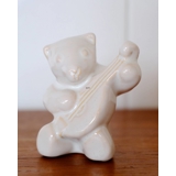 L. Hjorth hvid keramik figur af musikbjørn med guitar
