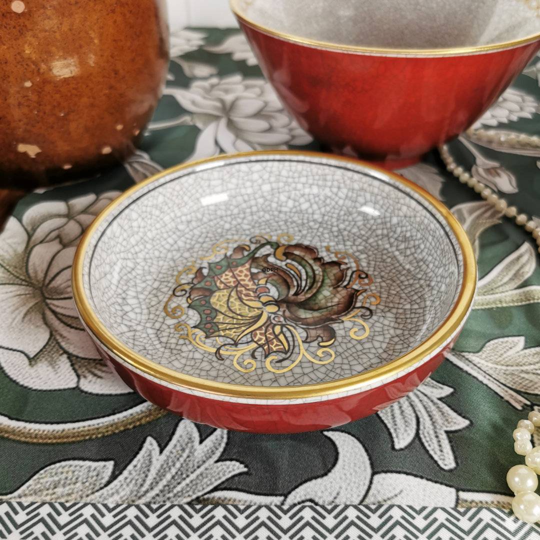 Dahl Jensen orange skål med blomster krakkeleret 13 cm nr. 112-371