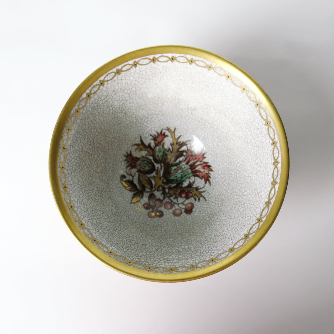 Dahl Jensen Skål, krakkeleret, med orange yderside og blomsterdekoration 18 cm nr. 113-497