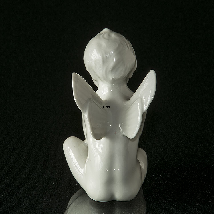 Engel/Cupid leger med fod, hvid, Dahl Jensen figur