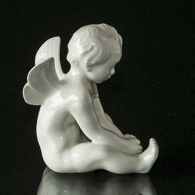Engel/Cupid leger med fod, hvid, Dahl Jensen figur