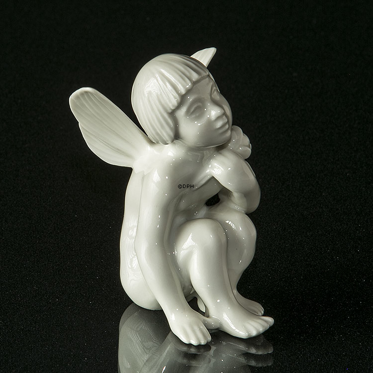 Engel/Cupid med rose, hvid, Dahl Jensen figur nr. 1163