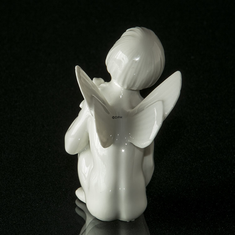 Engel/Cupid med rose, hvid, Dahl Jensen figur nr. 1163