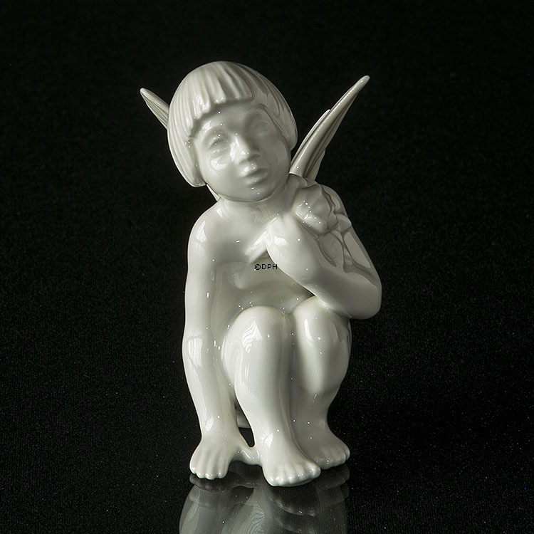 Engel/Cupid med rose, hvid, Dahl Jensen figur nr. 1163