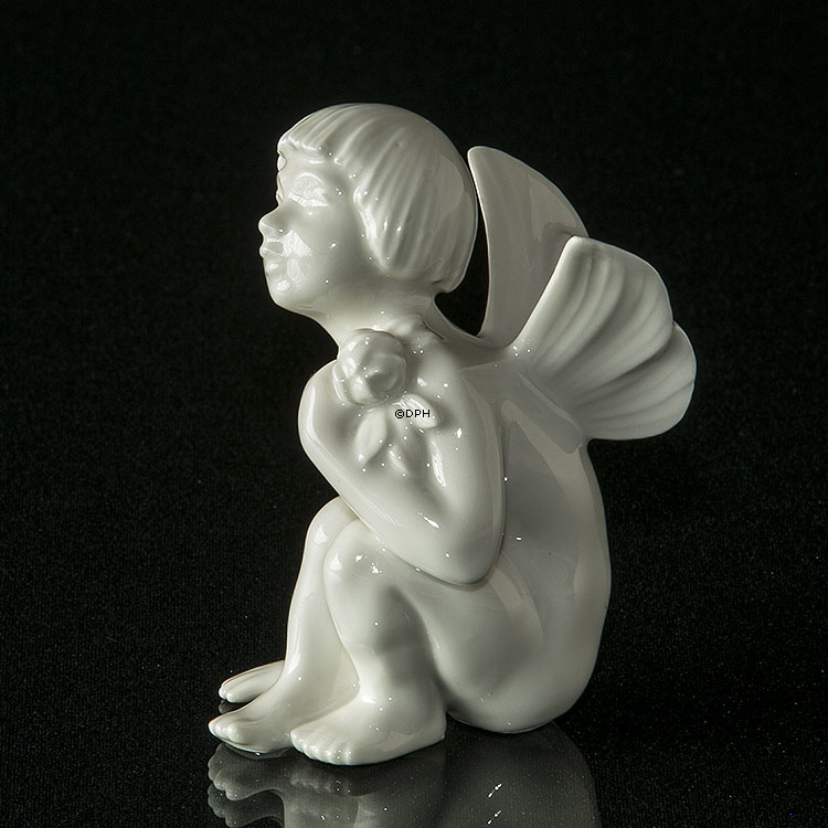 Engel/Cupid med rose, hvid, Dahl Jensen figur nr. 1163