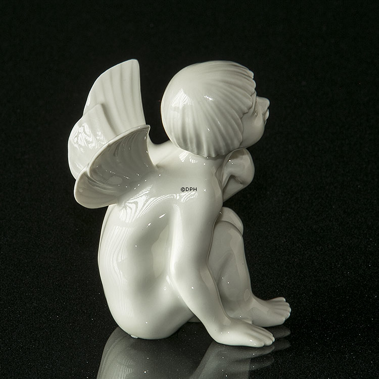 Engel/Cupid med rose, hvid, Dahl Jensen figur nr. 1163