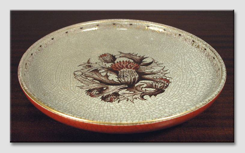 Skål, krakkeleret, orange med blomst, 18cm