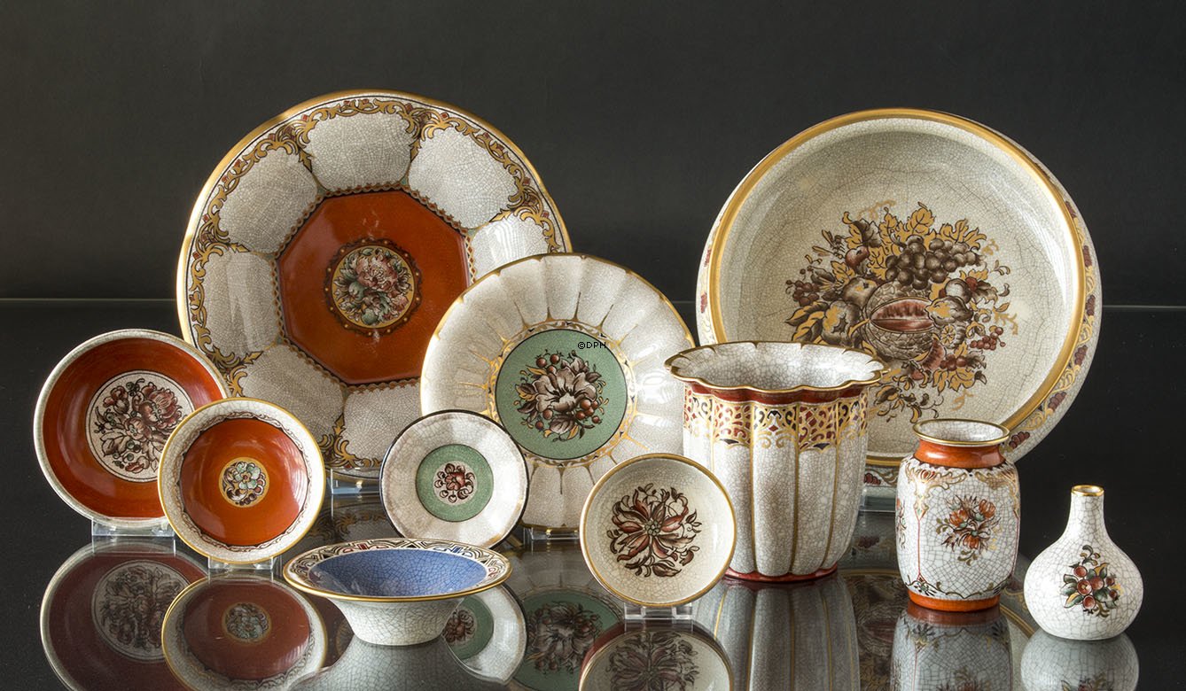 Dahl Jensen orange asiet med blomst krakkeleret 11 cm nr. 121-601