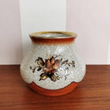 Dahl Jensen Vase, krakeleret (Craquele) med gylden kant og blomster 8 cm nr. 167-516