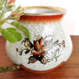 Dahl Jensen Vase, krakeleret (Craquele) med gylden kant og blomster 8 cm nr. 167-516