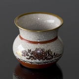 Dahl Jensen Vase, krakeleret (Craquele) med orange kant og blomst 7 cm