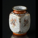 Dahl Jensen Vase, krakeleret med orange kant og blomst 11 cm nr. 207-630
