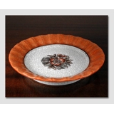 Skål, krakkeleret, orange med blomst