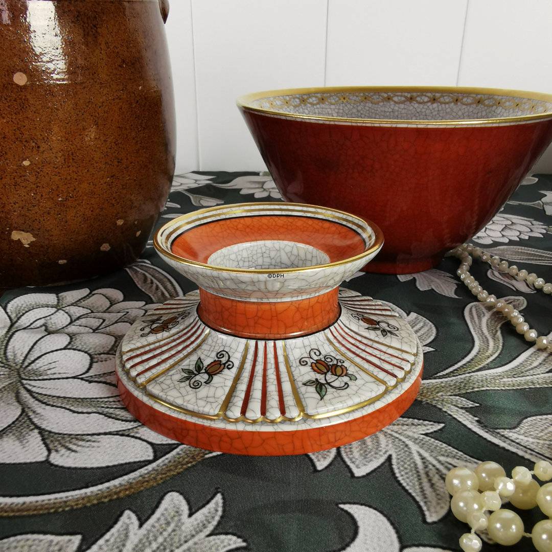 Grøn lysestage, krakeleret, kantet, Royal Copenhagen nr. 457-3335