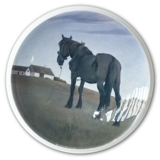 Teller mit Pferd auf Feld, Royal Copenhagen UNICA Signiert: R.5. GR. 1940