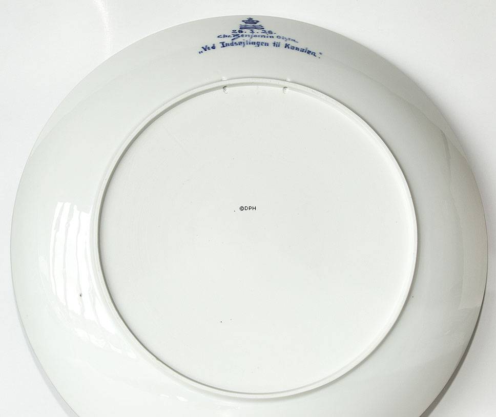 Platte med sejlskib, Royal Copenhagen UNICA signeret: Chr. Benjamin Olsen 26/1 1928