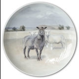 Plate with sheep on field, Royal Copenhagen UNICA Signed: 14/5 GR. 1923 (Gotfred Rode)