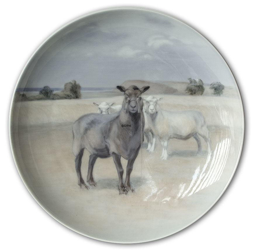 Platte med får på mark, Royal Copenhagen UNICA Signeret: 14/5  GR. 1923 (Gotfred Rode)