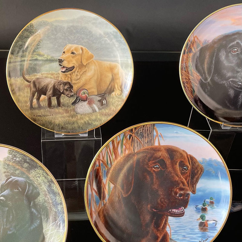 Hundeplatter, serie af 10 platter med Labrador hunde, brun, sort og gylden